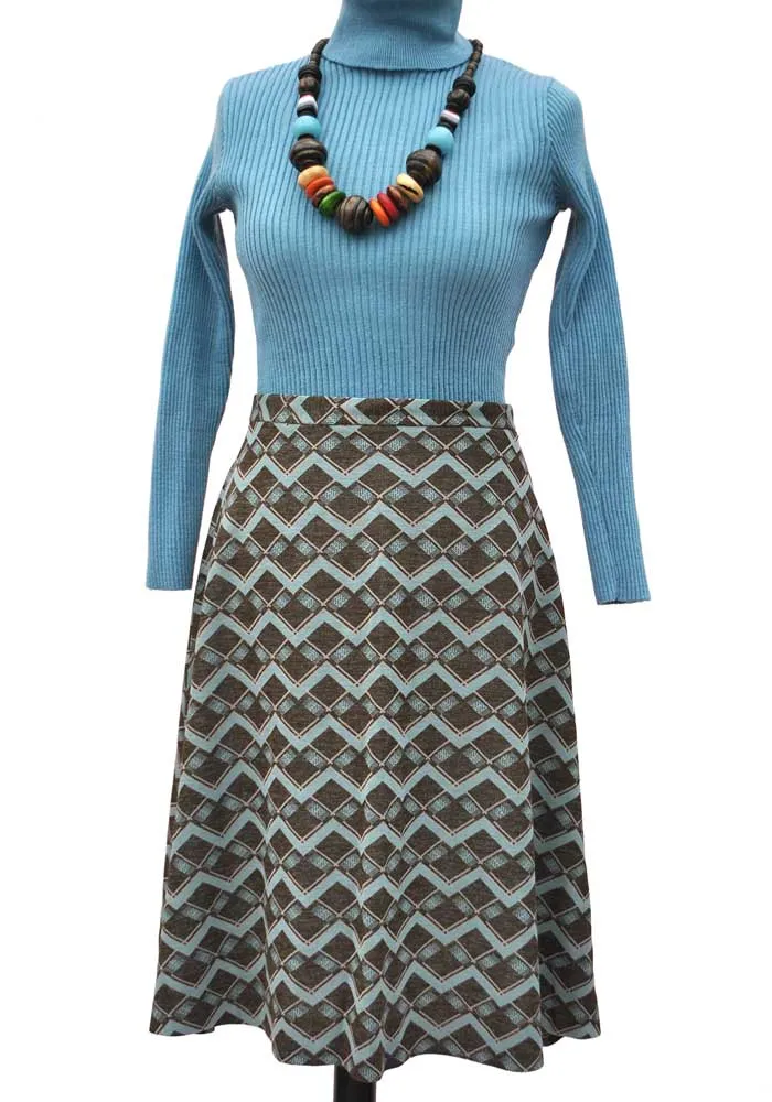 1970s Vintage Brown & Blue A-Line Skirt by Debenhams