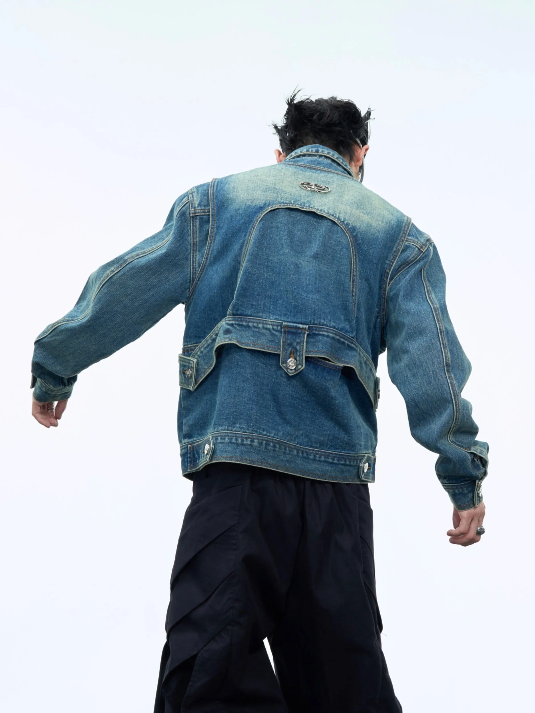 【24s Dec】 Distressed Washed Heavy Deconstructed Cropped Denim Jacket