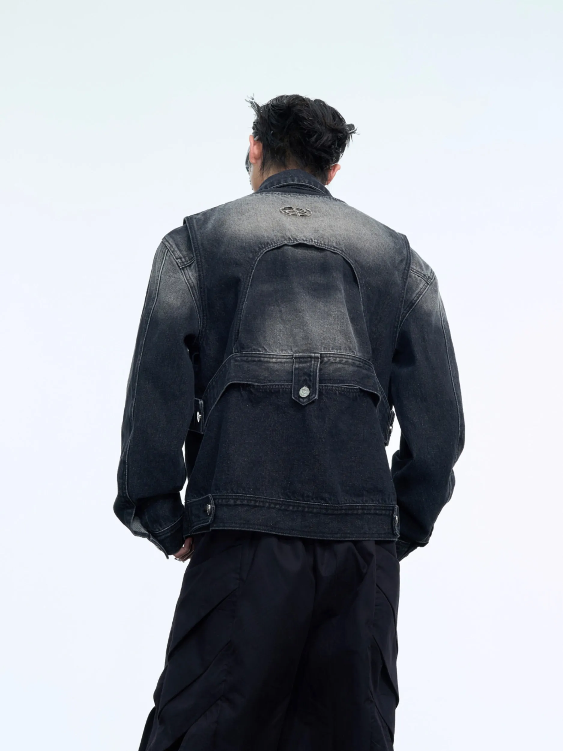 【24s Dec】 Distressed Washed Heavy Deconstructed Cropped Denim Jacket