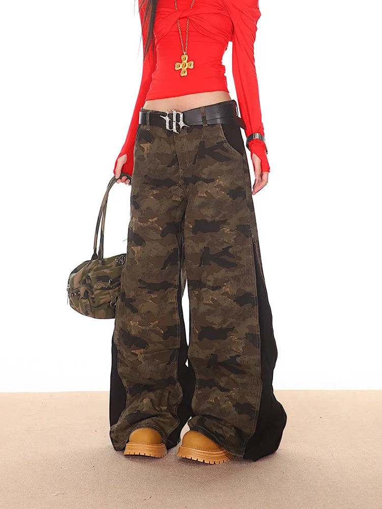 【24s Oct.】American Retro Stitching Zipper Camouflage Overalls