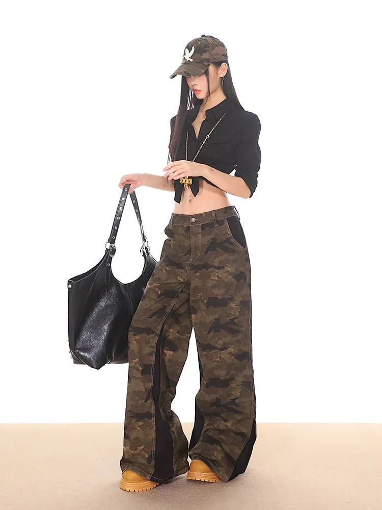 【24s Oct.】American Retro Stitching Zipper Camouflage Overalls