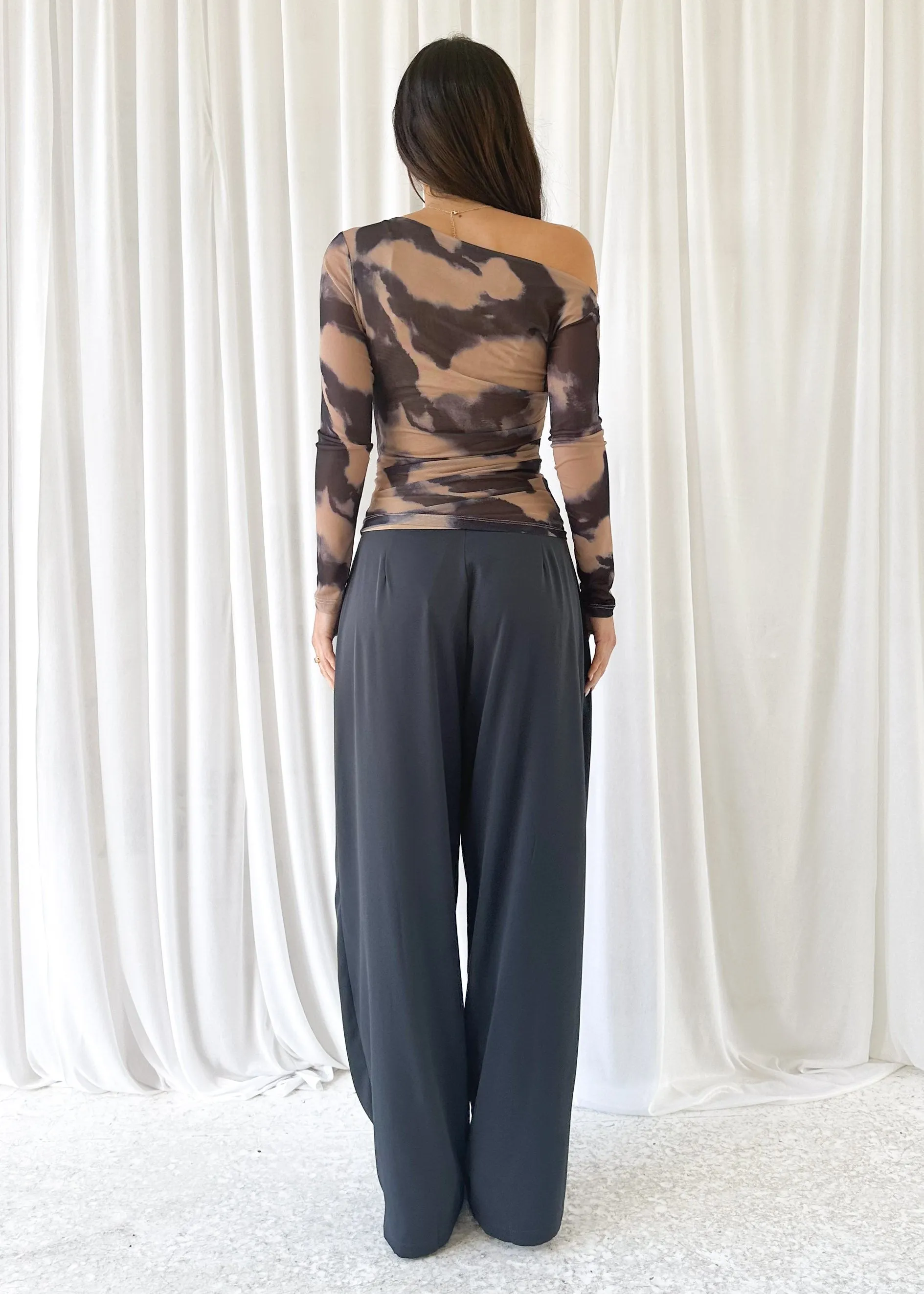 Ablo Mesh Off Shoulder Top - Charcoal Ink