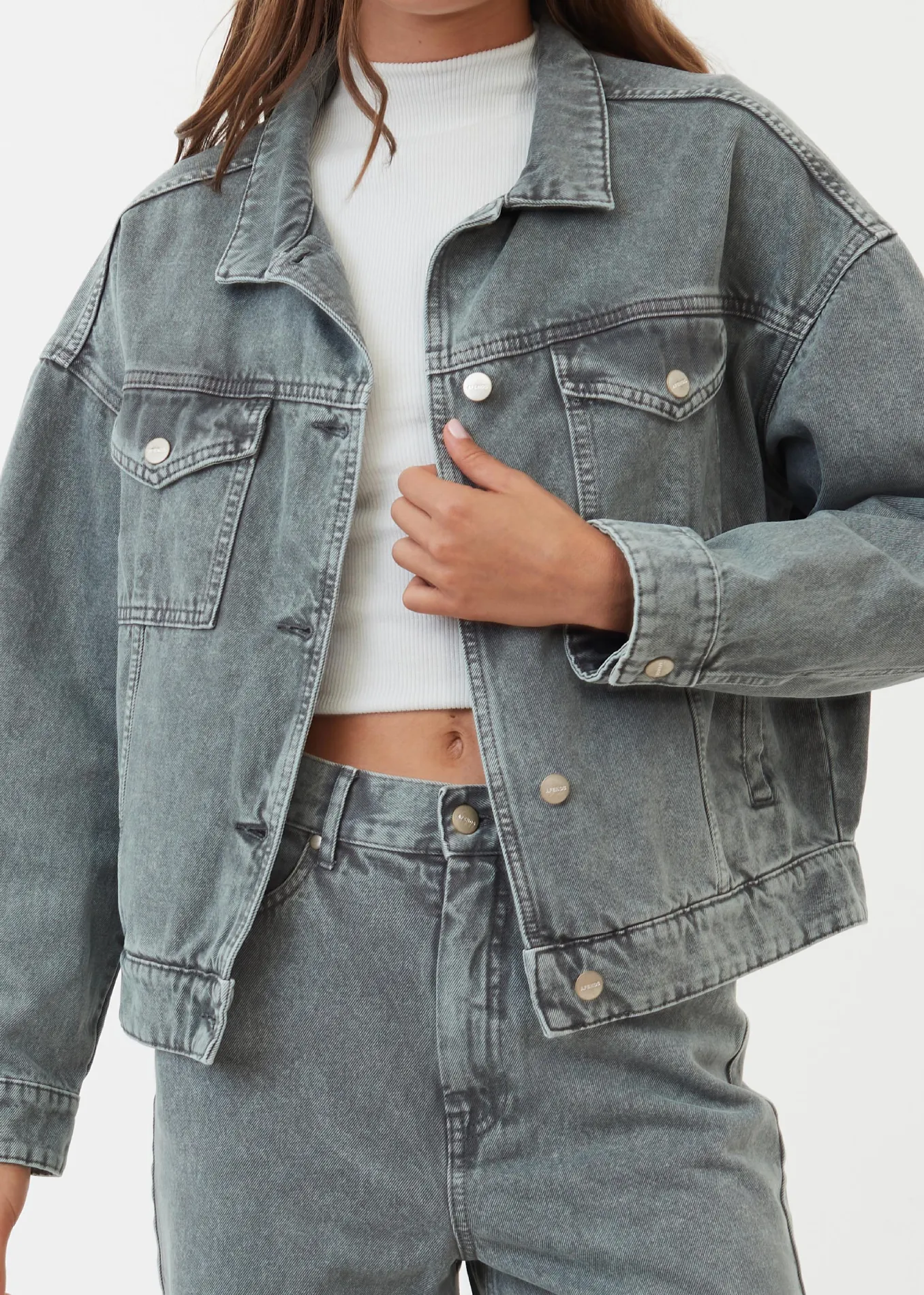 AFENDS Womens Innie - Denim Jacket - Faded Steel