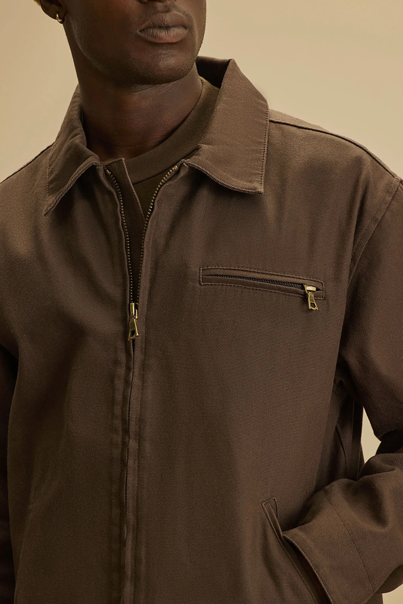 Alexander Utility Canvas Zip Work Jacket - Brown