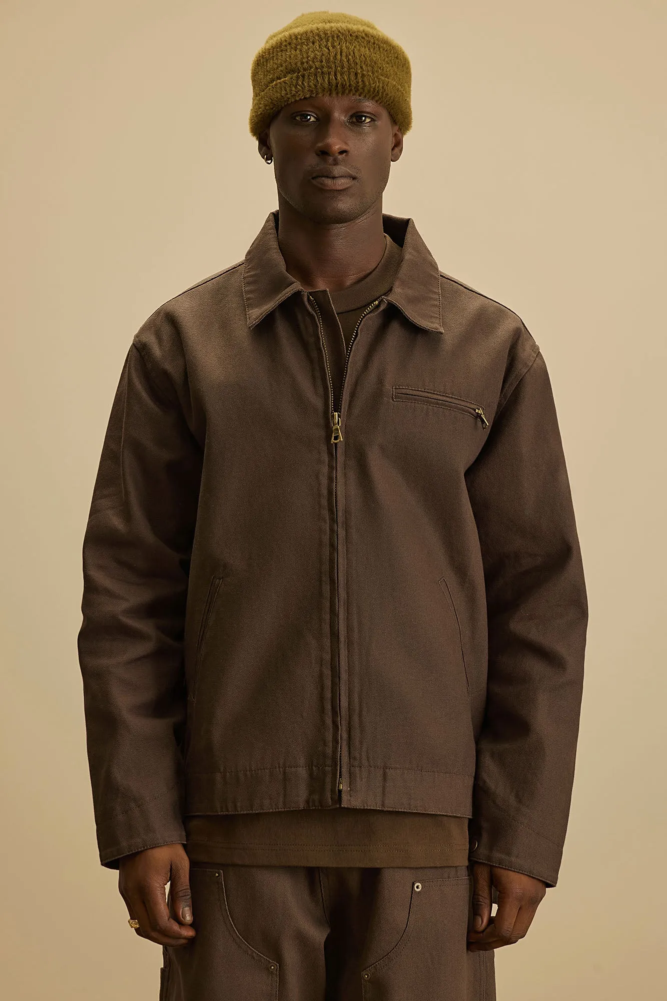 Alexander Utility Canvas Zip Work Jacket - Brown