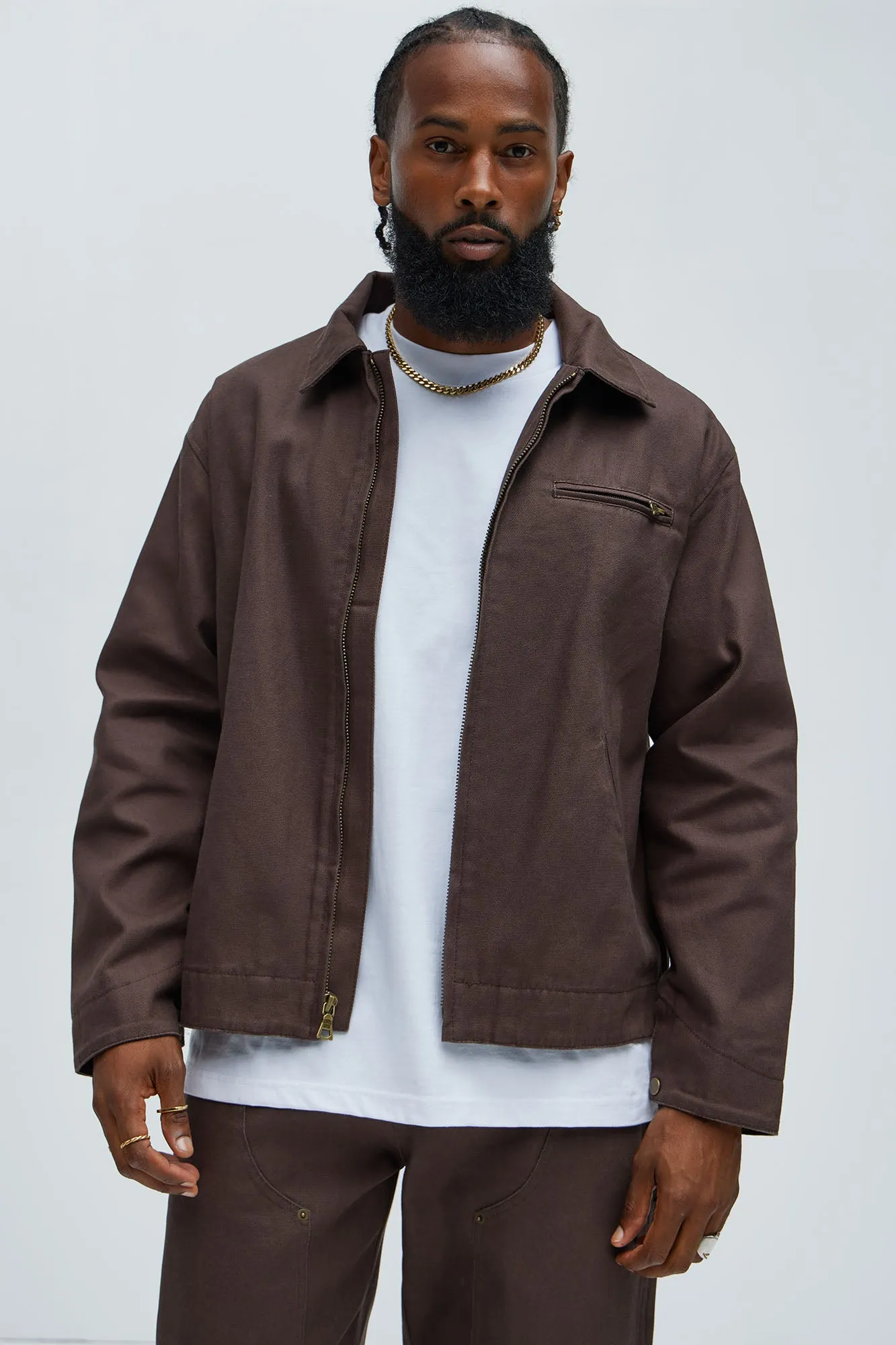 Alexander Utility Canvas Zip Work Jacket - Brown