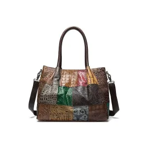 AlliLux Cow Leather Exotic Patchwork Shoulder Bag