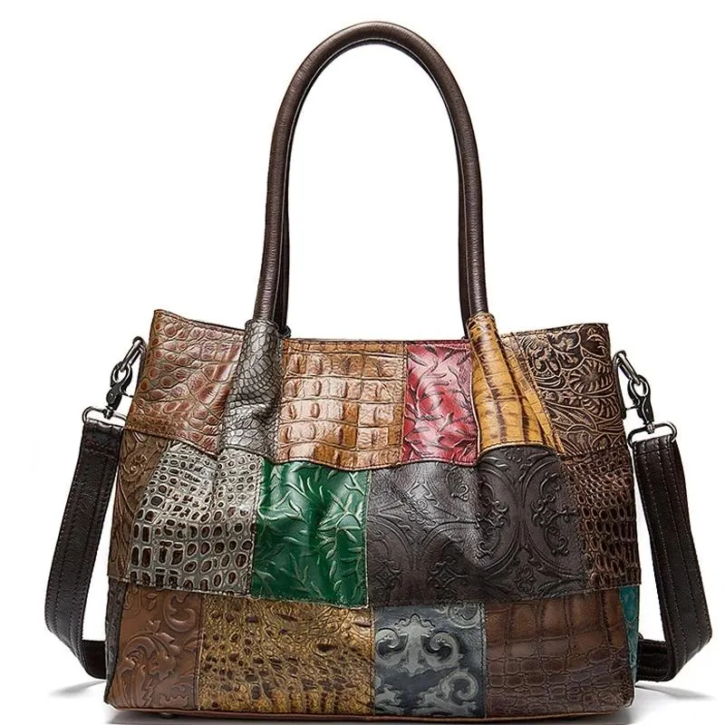 AlliLux Cow Leather Exotic Patchwork Shoulder Bag