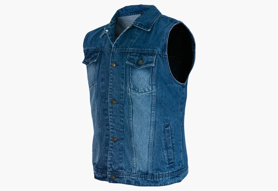 BGA Jaguar Denim Motorcycle Vest Blue