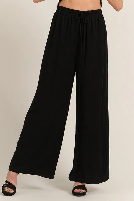 Black Elastic Waistband Wide Leg Pants