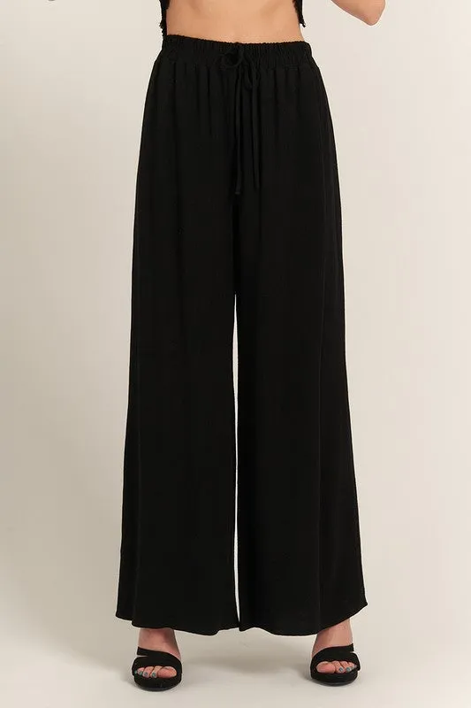 Black Elastic Waistband Wide Leg Pants