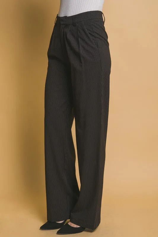 Black Pinstripe Wide Leg Pants