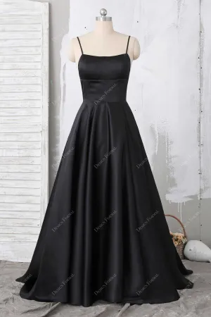 Black Satin Empire CrissCross Back Simple Open Back Prom Dress