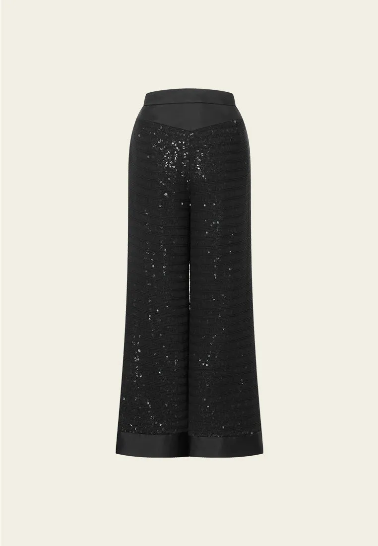 Black Sequin Wide-leg Trousers