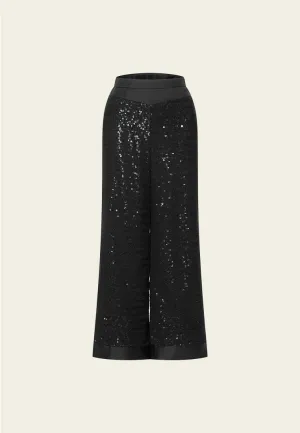 Black Sequin Wide-leg Trousers