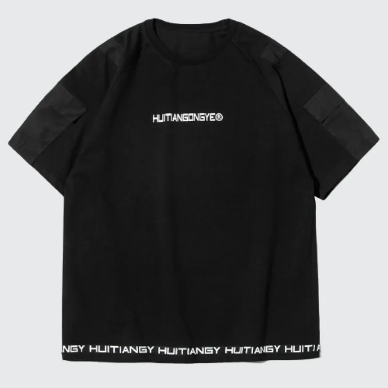 Black Techwear Patchwork T-Shirt