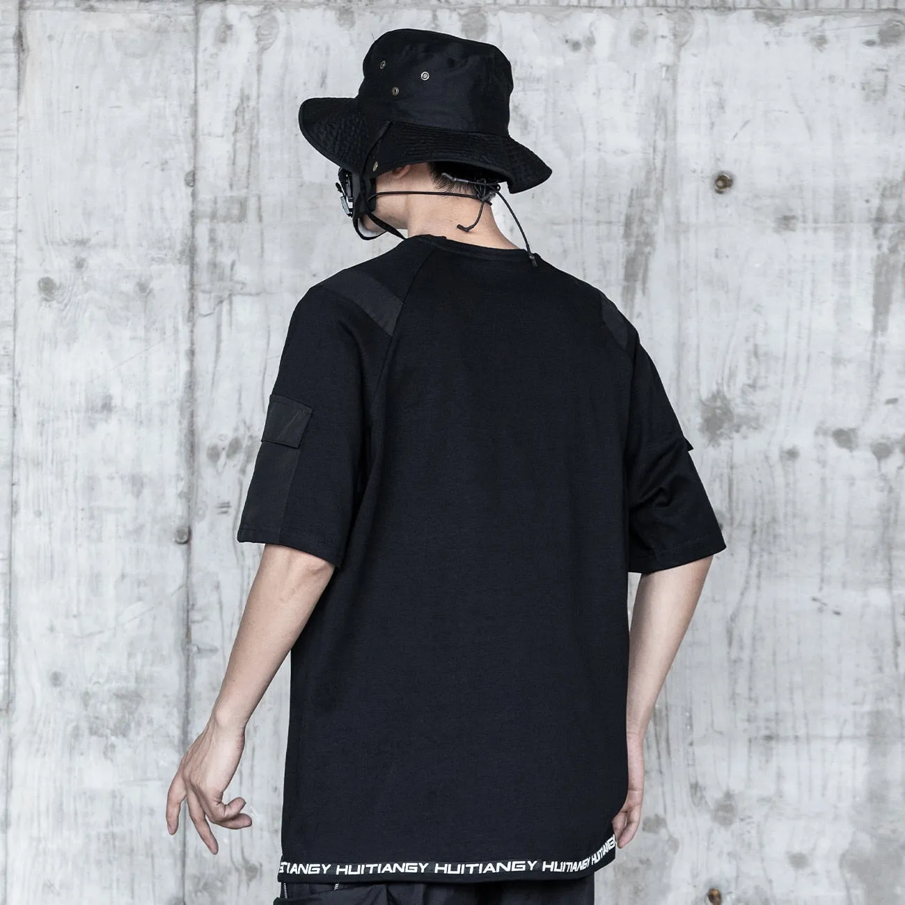 Black Techwear Patchwork T-Shirt