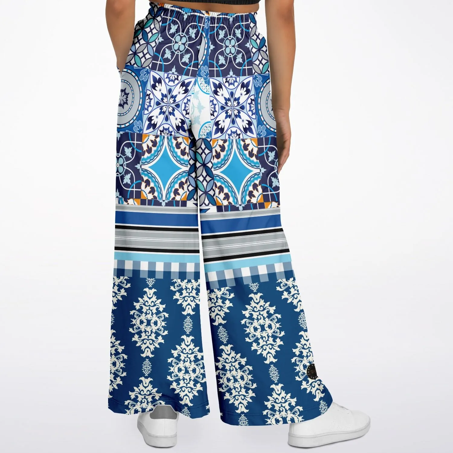 Blue Agadir Moroccan Tile Eco-Poly Wide Leg Pants