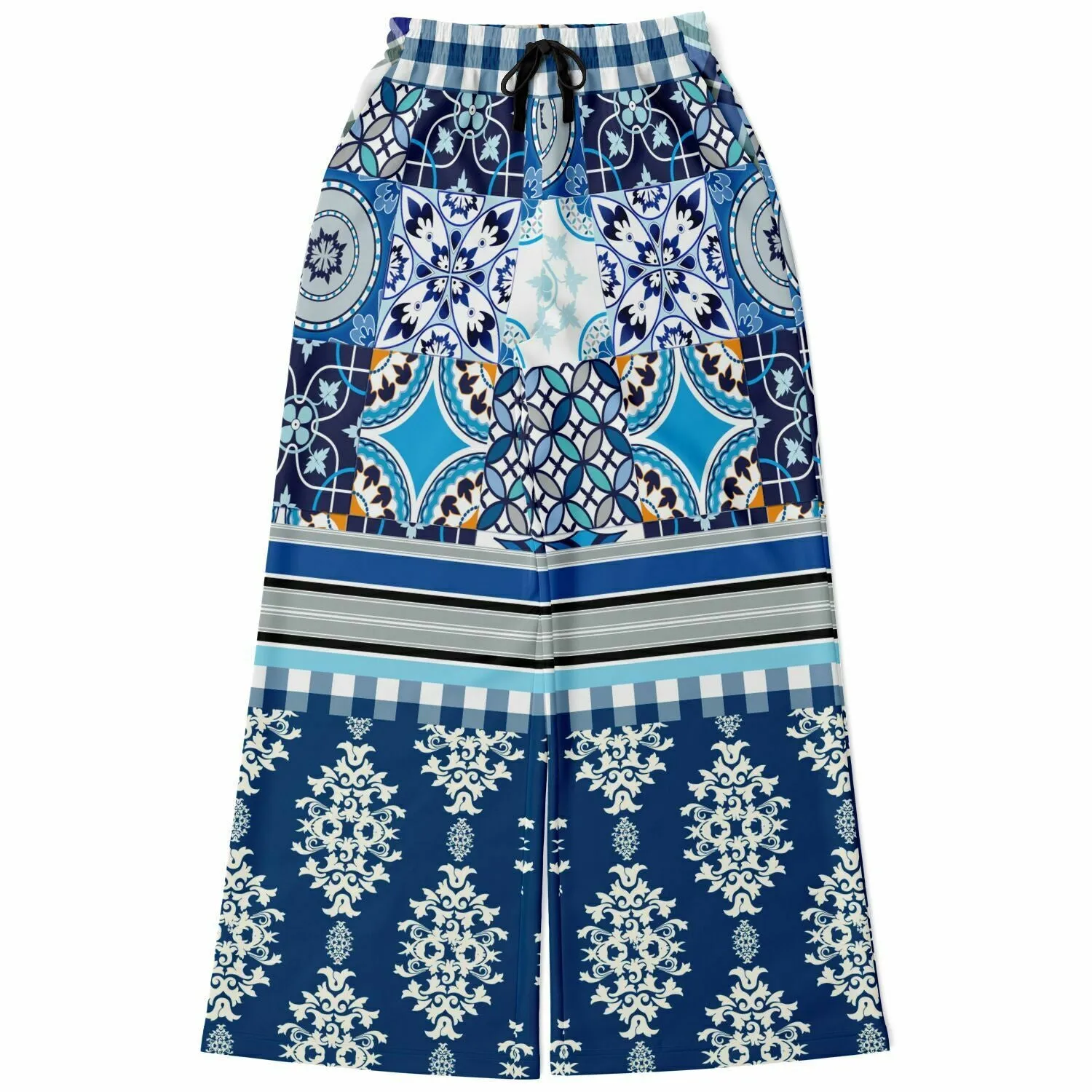 Blue Agadir Moroccan Tile Eco-Poly Wide Leg Pants