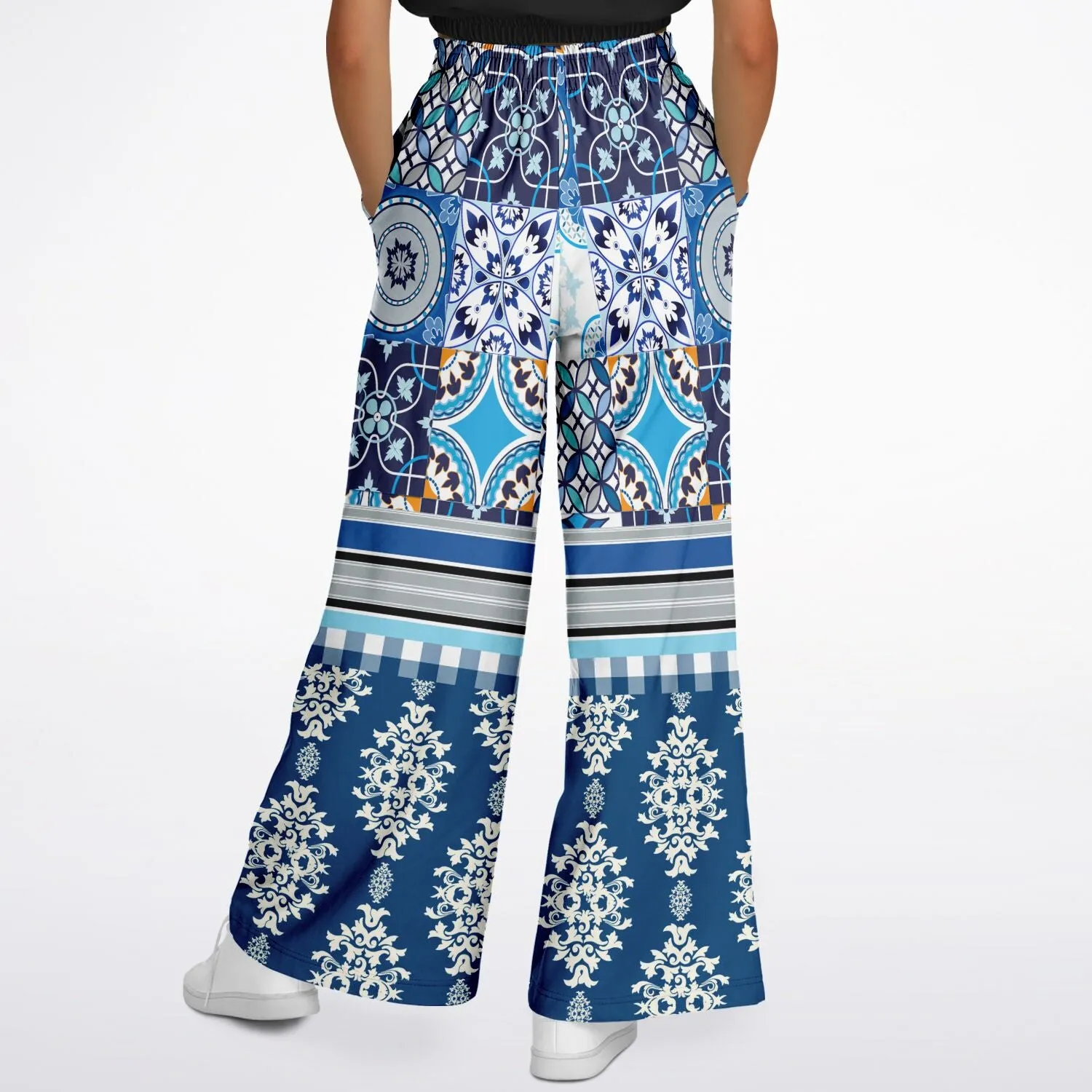 Blue Agadir Moroccan Tile Eco-Poly Wide Leg Pants