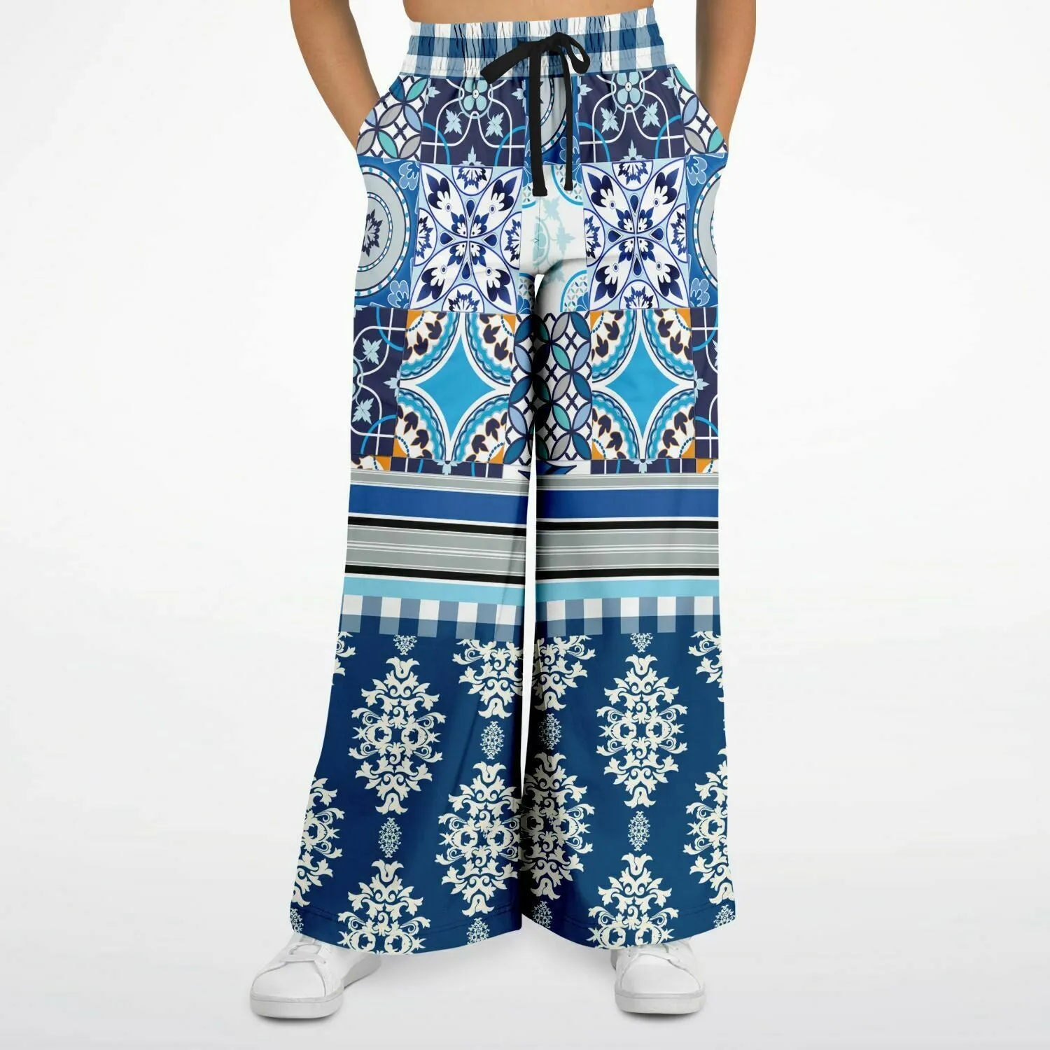 Blue Agadir Moroccan Tile Eco-Poly Wide Leg Pants