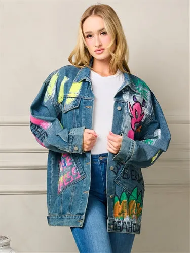 Blue B 17456J Print Denim Jacket