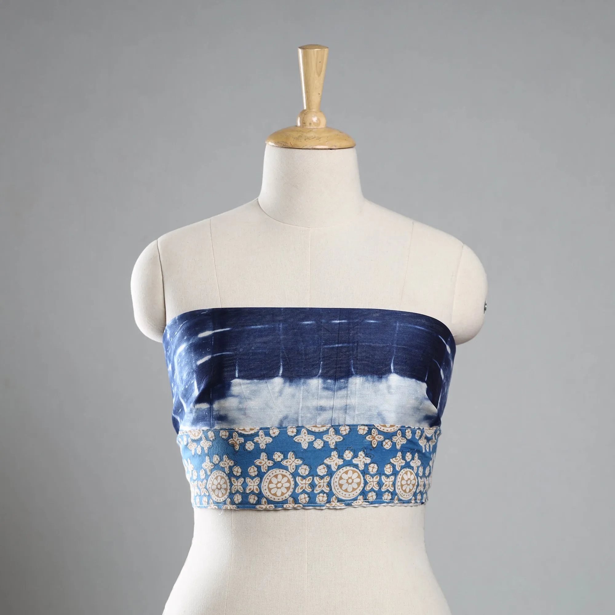 Blue - Handcrafted Shibori Chanderi Silk Blouse Piece 21