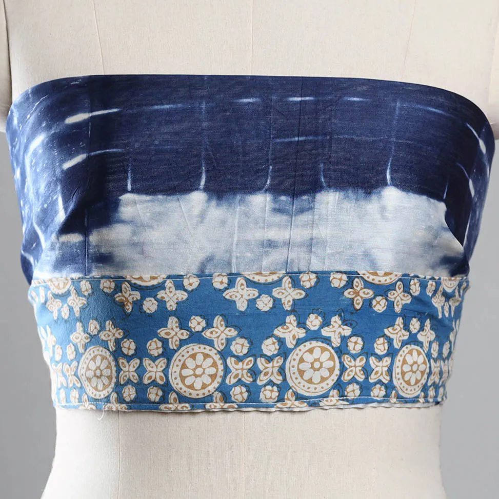 Blue - Handcrafted Shibori Chanderi Silk Blouse Piece 21