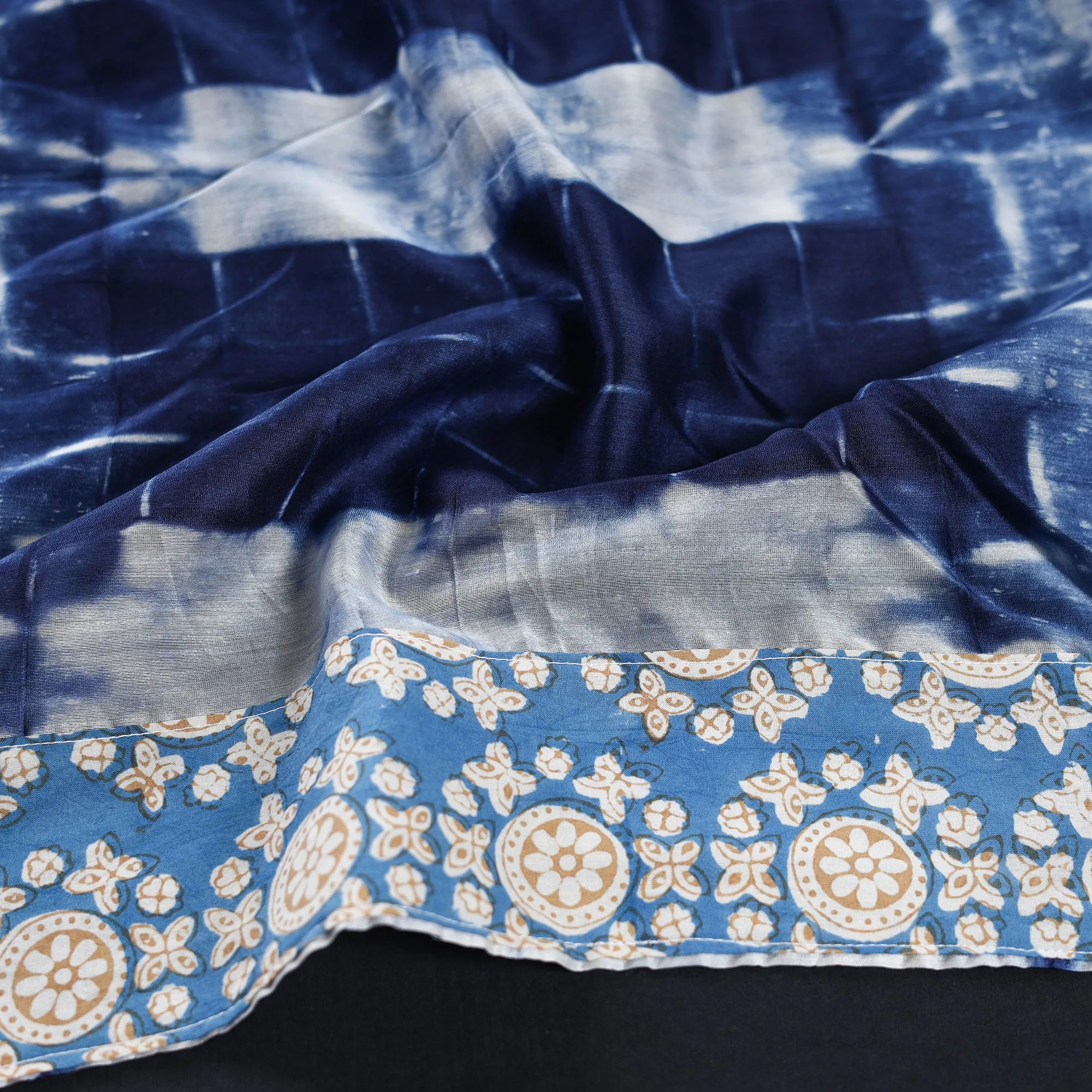 Blue - Handcrafted Shibori Chanderi Silk Blouse Piece 21