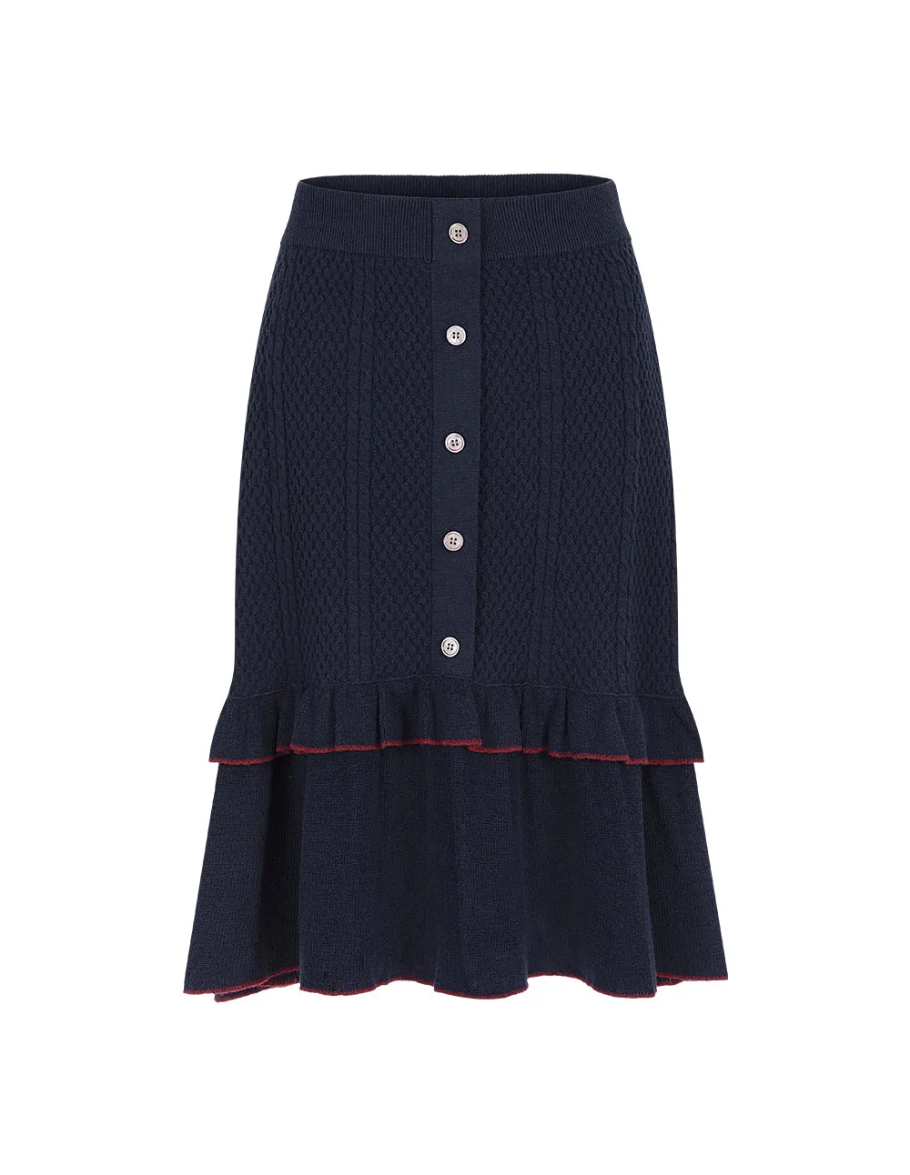 BORA AKSU Contrasting Ruffled A-Line Pleated Knitted Knee-Length Skirt