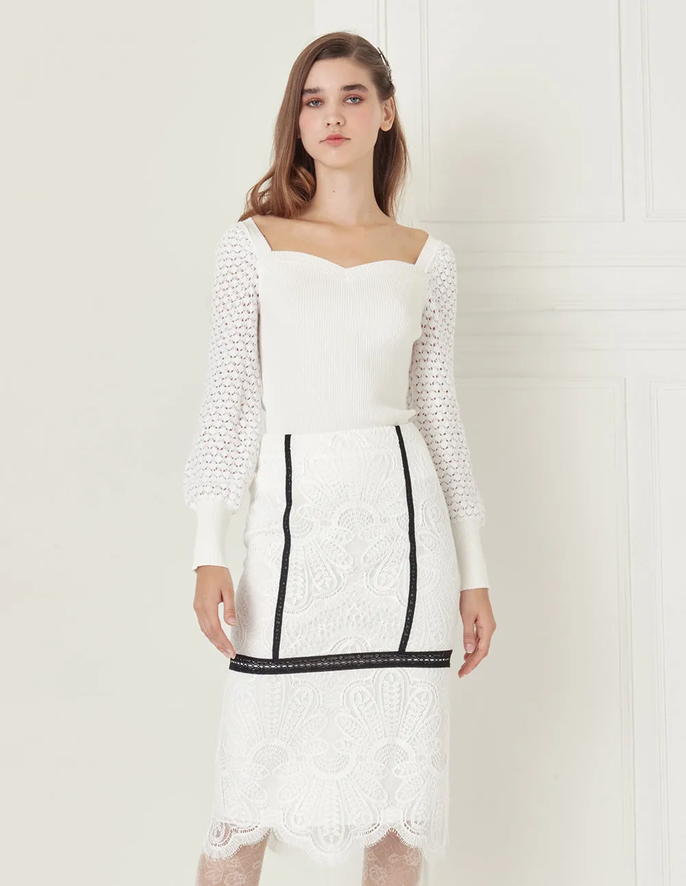 BORA AKSU Lace Pencil Skirt With Lace Trimming