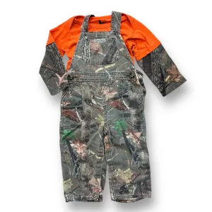 Boys Field & Stream Size 24 Months Green & Orange Camo 2-Pc Shirt & Bib Overalls