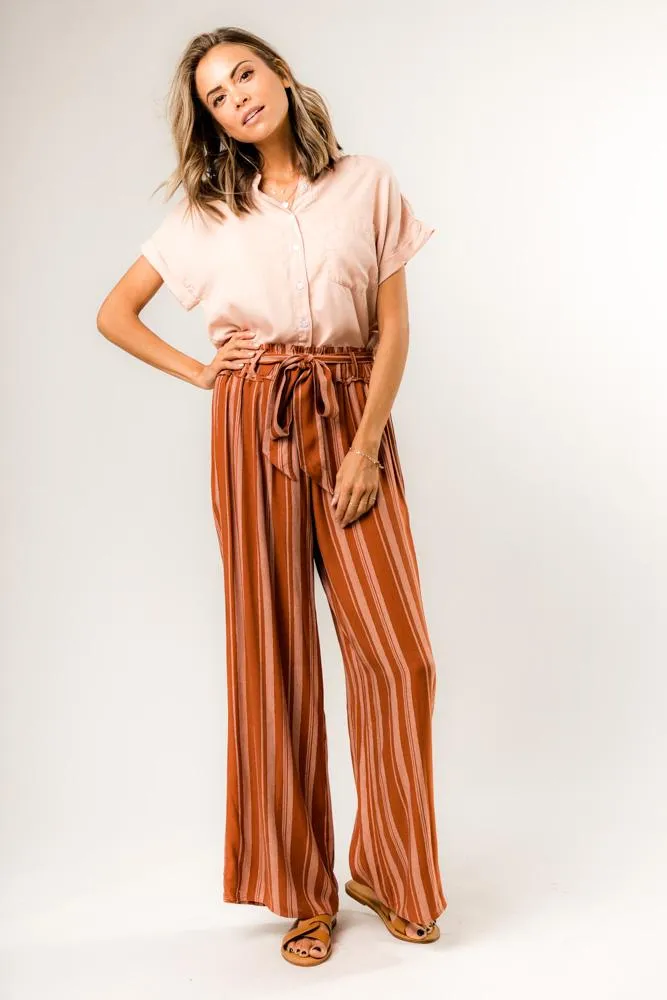 Bruna Striped Wide Leg Bottoms in Rust