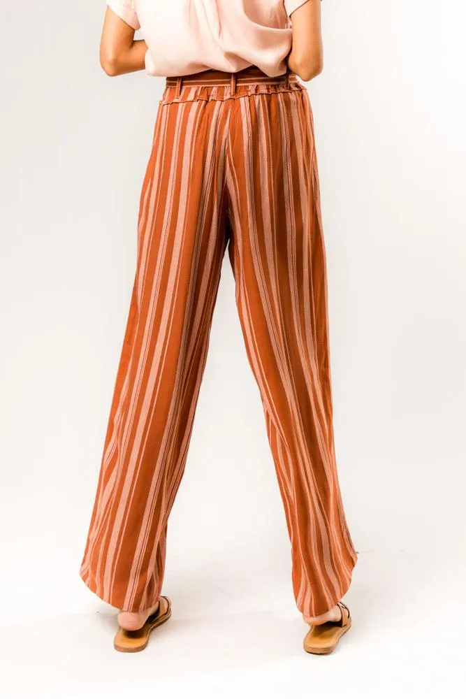 Bruna Striped Wide Leg Bottoms in Rust