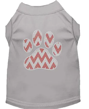 Candy Cane Chevron Paw Rhinestone Dog Shirt Grey Med (12)