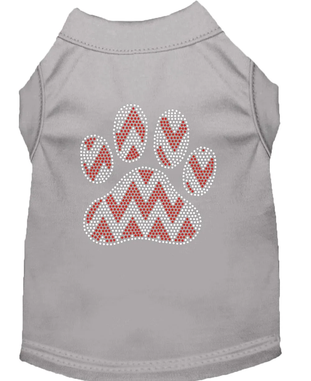 Candy Cane Chevron Paw Rhinestone Dog Shirt Grey Med (12)