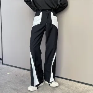 Casual Color Contrast Stitching Zipper Slits Wide Leg Pants