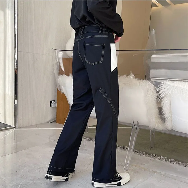 Casual Color Contrast Stitching Zipper Slits Wide Leg Pants