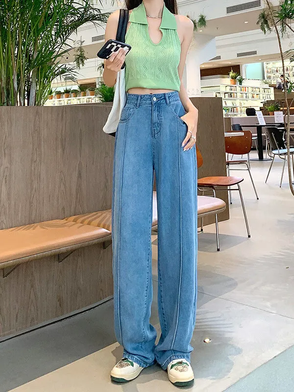 Casual High Waisted Tencel Wide Leg Jean Pants Bottoms