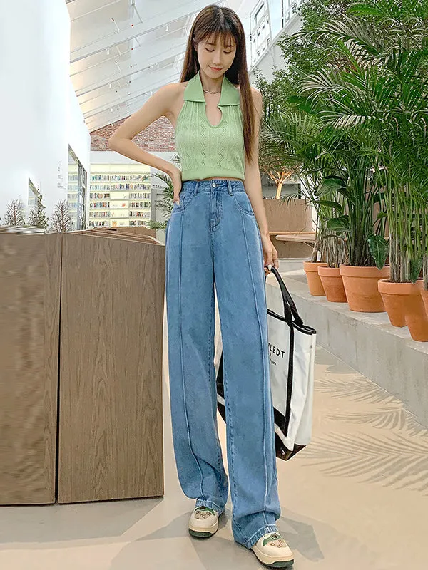 Casual High Waisted Tencel Wide Leg Jean Pants Bottoms