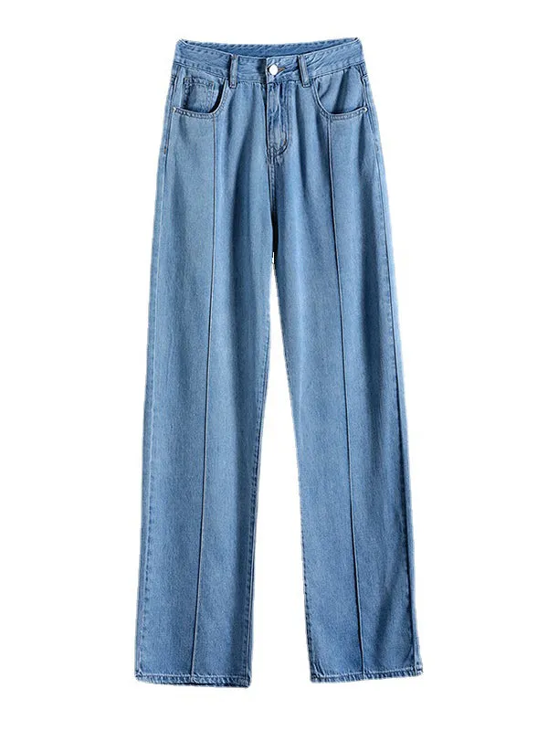 Casual High Waisted Tencel Wide Leg Jean Pants Bottoms