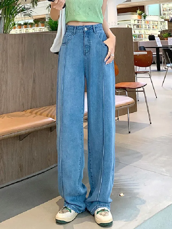 Casual High Waisted Tencel Wide Leg Jean Pants Bottoms