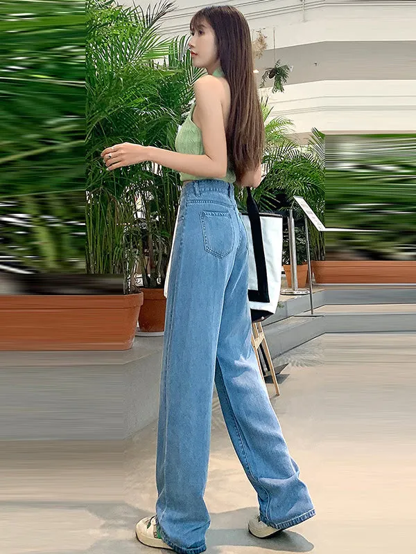 Casual High Waisted Tencel Wide Leg Jean Pants Bottoms