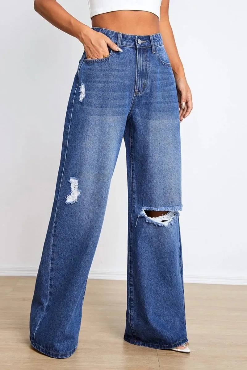 Casual Street Solid Ripped Loose Denim Jeans