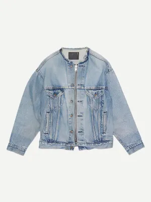 Collarless Trucker Jacket in Caxton Blue