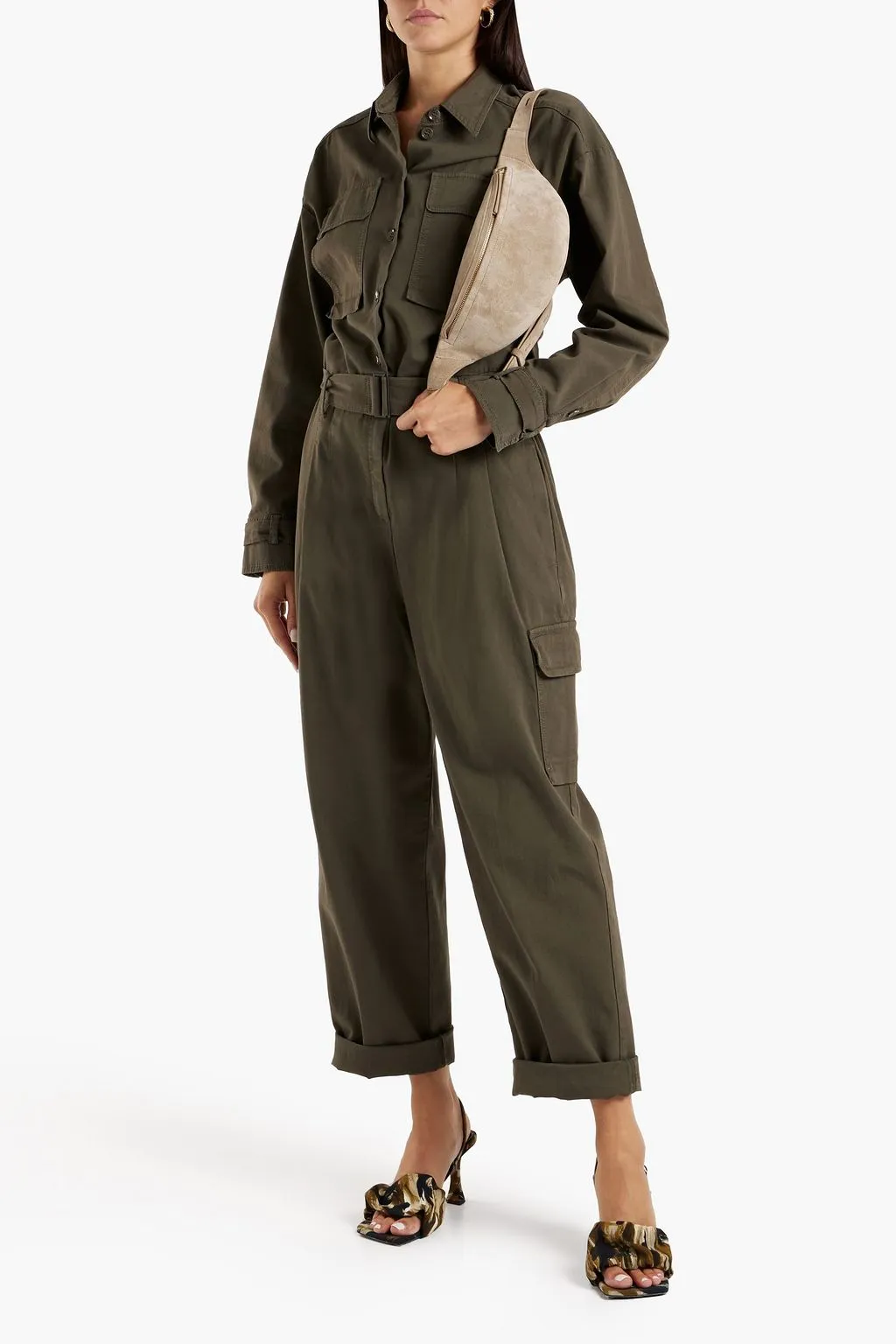 Cotton canvas jumpsuit with belt and pleats Luisa Cerano, green