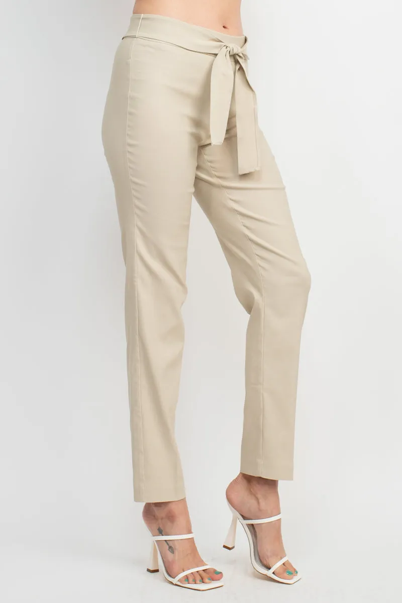 Counterparts Mid Rise Banded Waist Tie Waist Luxe Stretch Slim Leg Pant