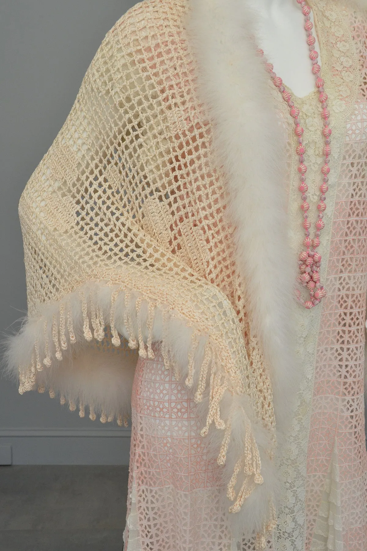 Crochet Feather Trim Fringe Shawl