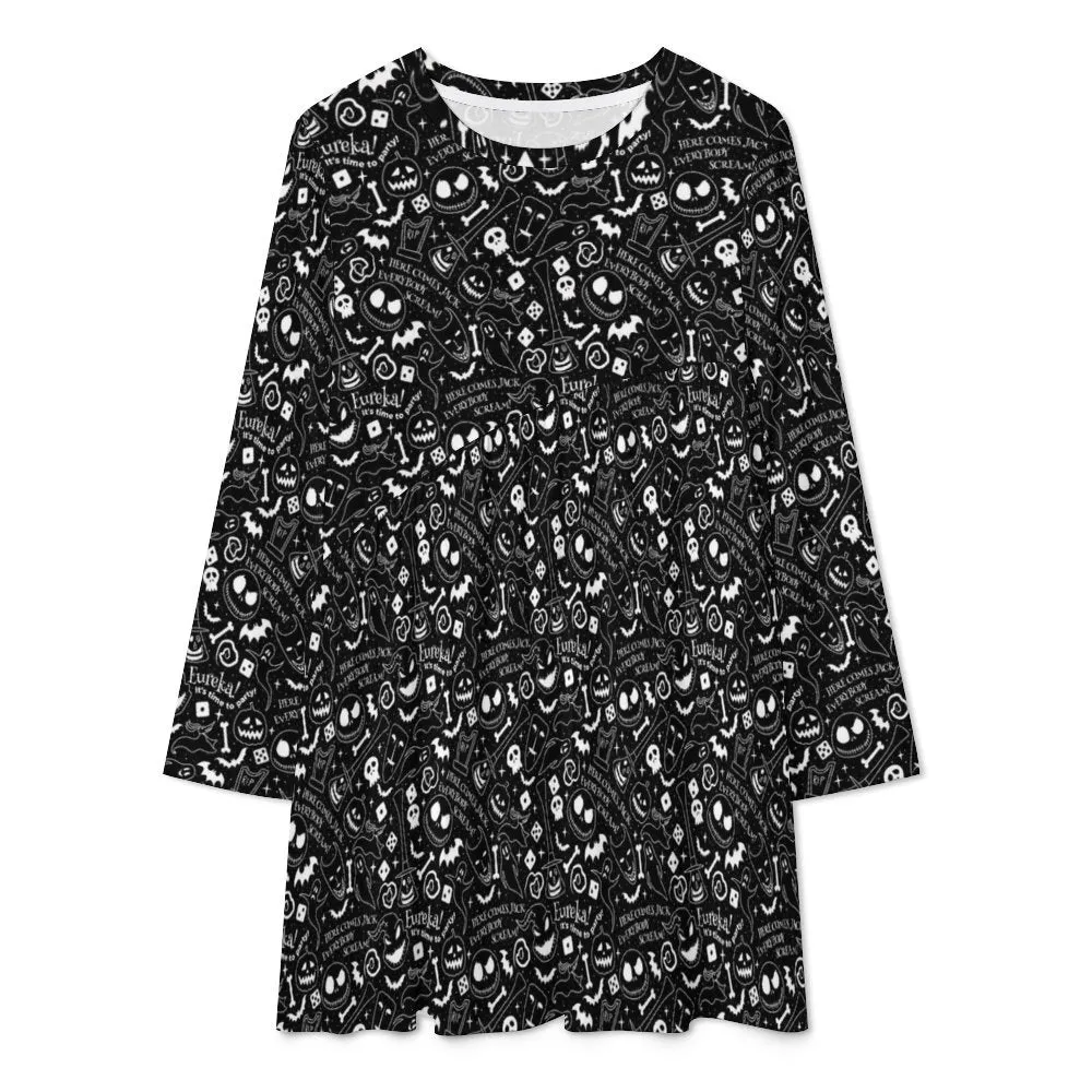 Disney Nightmare Before Christmas Everybody Scream Long Sleeve Patchwork T-shirt Dress