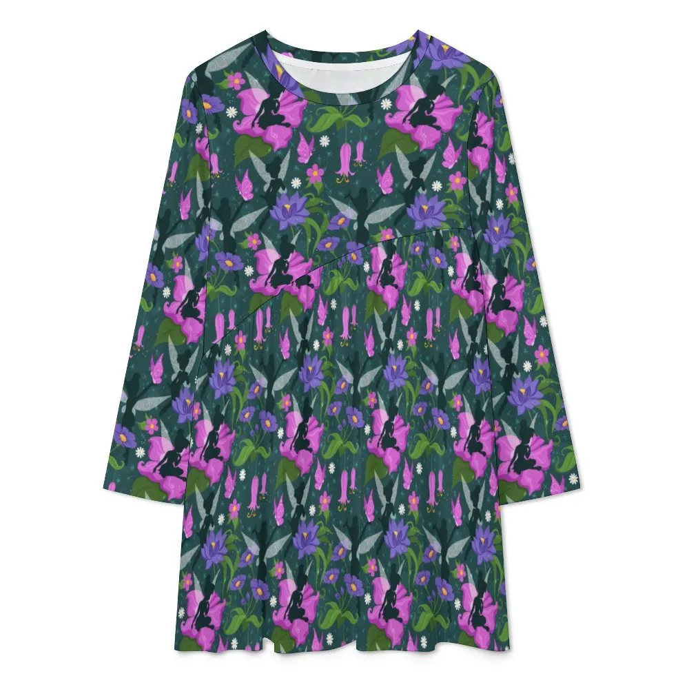 Disney Tinker Bell Fairies And Flowers Long Sleeve Patchwork T-shirt Dress